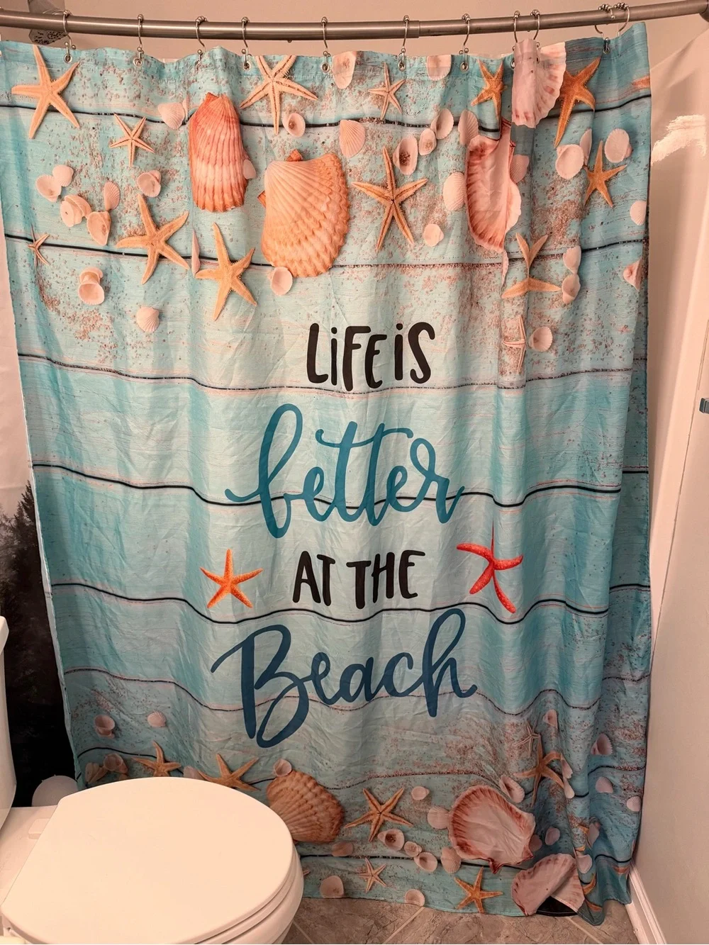 Life Is Better at the Beach Shower Curtain - Coastal Blue